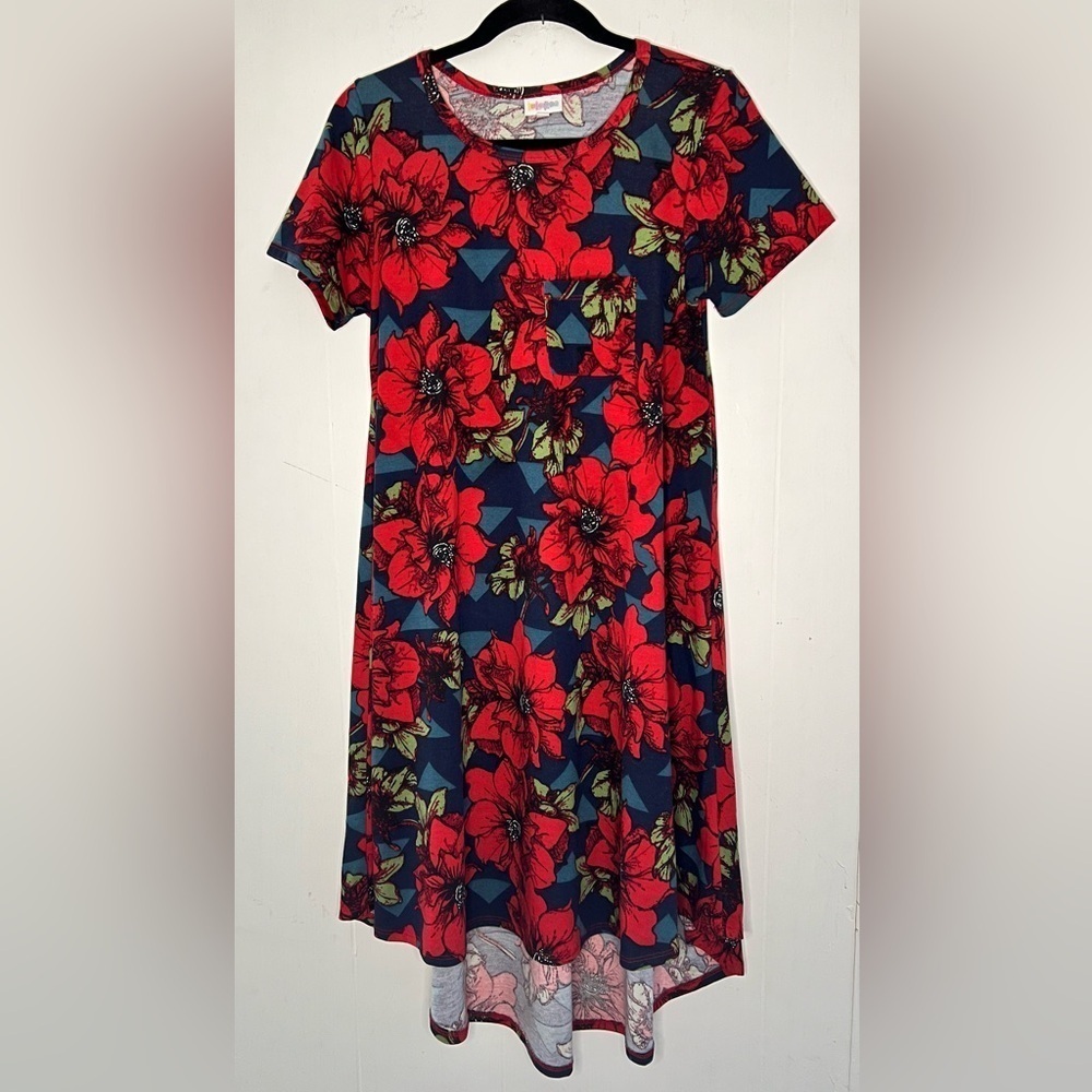 LulaRoe Short Sleeve Floral Carly High Low Hem Knee Length L12 51225
